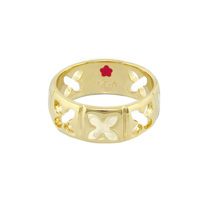Floral Knight Band Ring gold-tone with floral openwork and centerpiece Lauren G Adams on Tampa Home & Garden Store