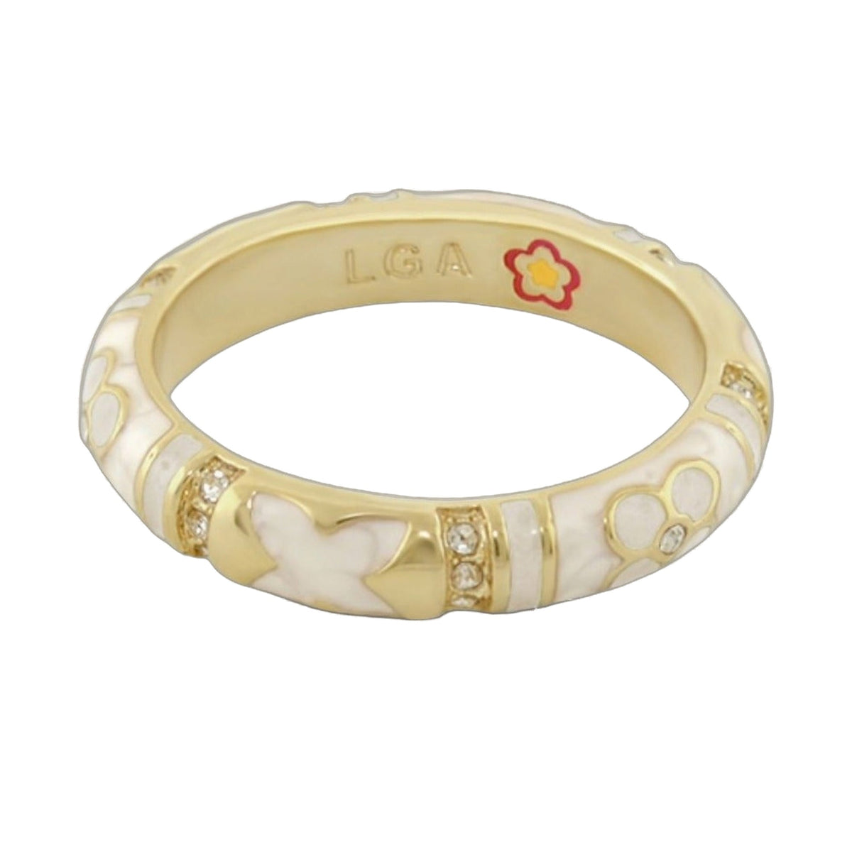 Floral Knight Stackable Ring, gold-tone band with enamel panels and crystal accents L.G.A on Tampa Home & Garden Store