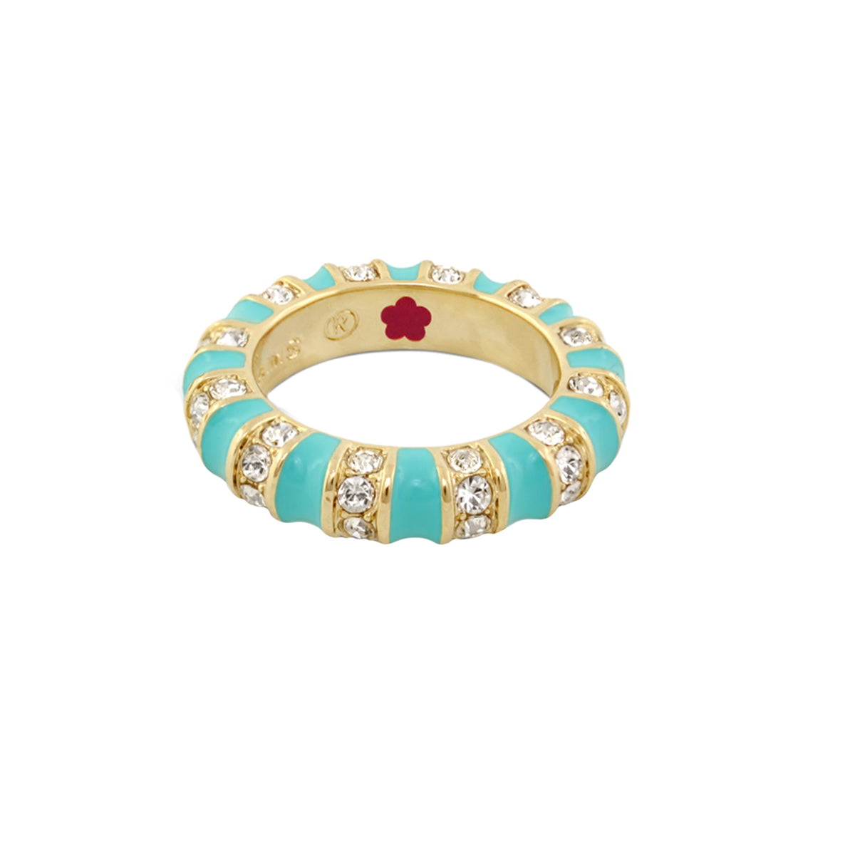 Stripe Tease Stackable Ring Lauren G Adams, turquoise enamel with crystal pavé on gold-tone band on Tampa Home & Garden Store