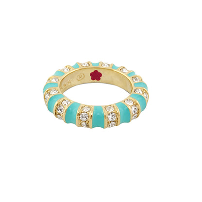 Stripe Tease Stackable Ring Lauren G Adams, turquoise enamel with crystal pavé on gold-tone band on Tampa Home & Garden Store