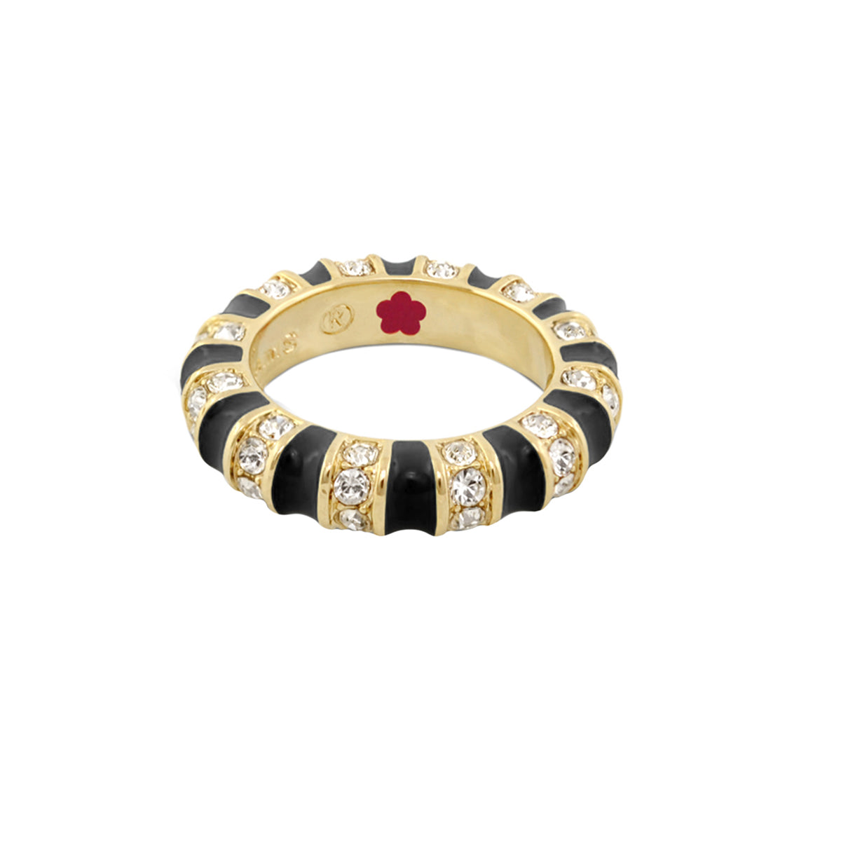 Stripe Tease Stackable Ring by Lauren G Adams, gold with black enamel and diamond accents on Tampa Home & Garden Store