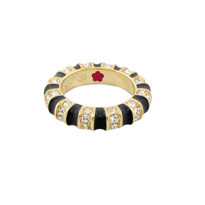 Stripe Tease Stackable Ring by Lauren G Adams, gold with black enamel and diamond accents on Tampa Home & Garden Store