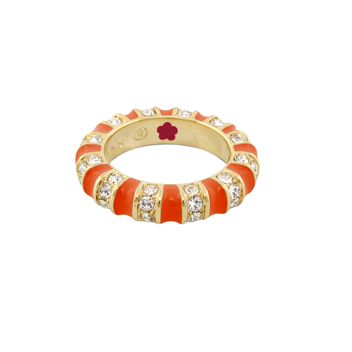 Stripe Tease Stackable Ring by Lauren G Adams, gold band with orange enamel and diamonds on Tampa Home & Garden Store