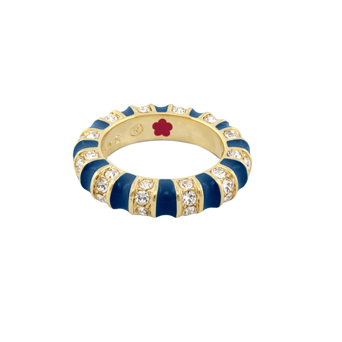 Stripe Tease Stackable Ring by Lauren G Adams, gold with blue enamel segments and diamonds on Tampa Home & Garden Store