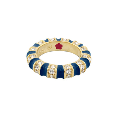 Stripe Tease Stackable Ring by Lauren G Adams, gold with blue enamel segments and diamonds on Tampa Home & Garden Store