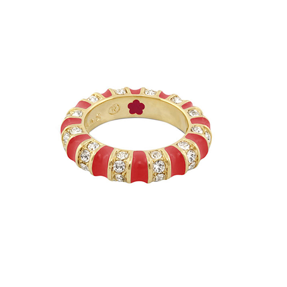 Stripe Tease Stackable Ring by Lauren G Adams, red enamel with crystal accents on gold-tone band on Tampa Home & Garden Store