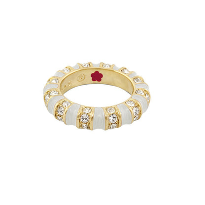 Stripe Tease Stackable Ring gold-tone with white enamel segments and crystal accents on Tampa Home & Garden Store