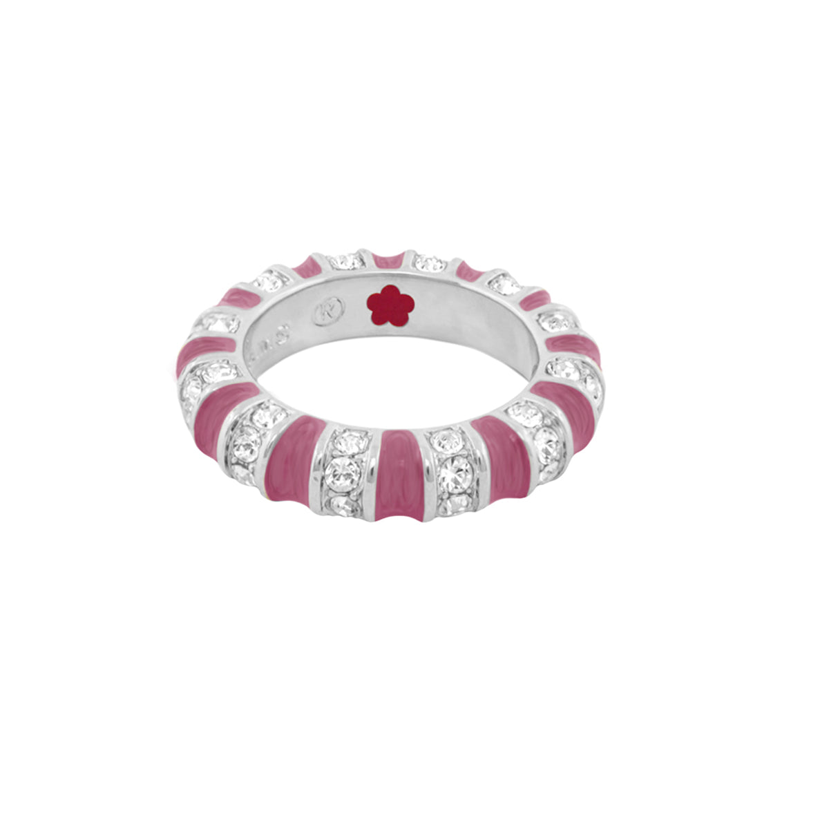 Stripe Tease Stackable Ring by Lauren G Adams with pink enamel and clear crystals on silver on Tampa Home & Garden Store