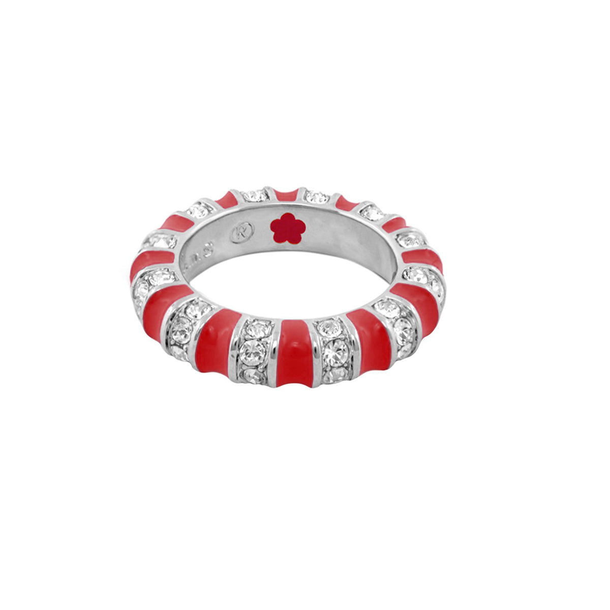 Stripe Tease Stackable Ring with red enamel segments and pavé crystals, Lauren G Adams on Tampa Home & Garden Store