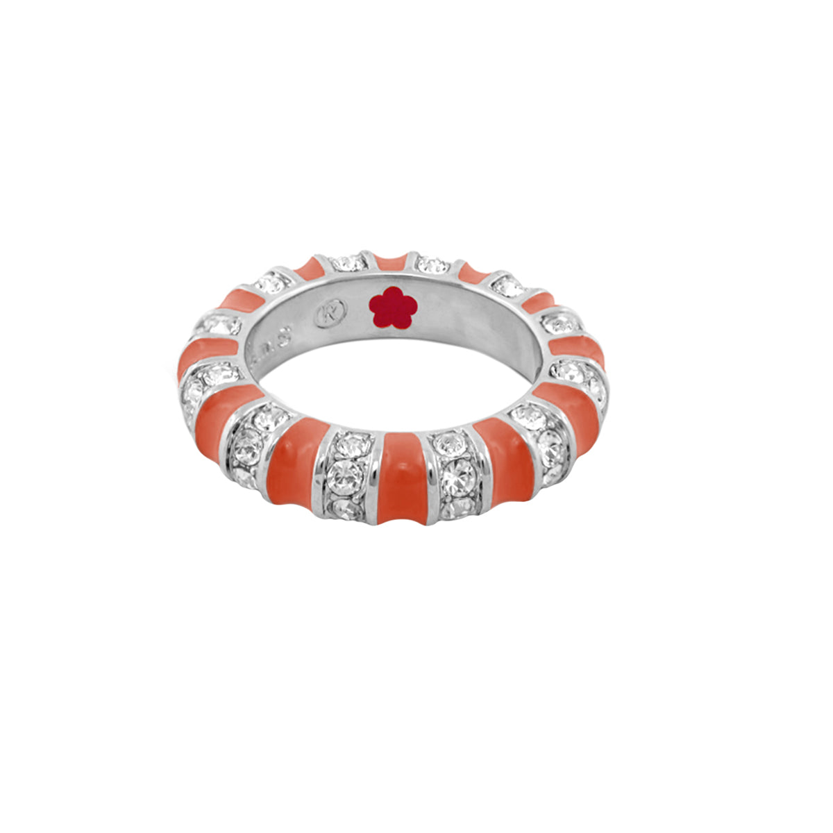 Stripe Tease Stackable Ring coral enamel and pave crystals on silver band by Lauren G Adams on Tampa Home & Garden Store
