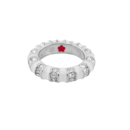 Stripe Tease Stackable Ring, Lauren G Adams, silver with white enamel segments and crystals on Tampa Home & Garden Store