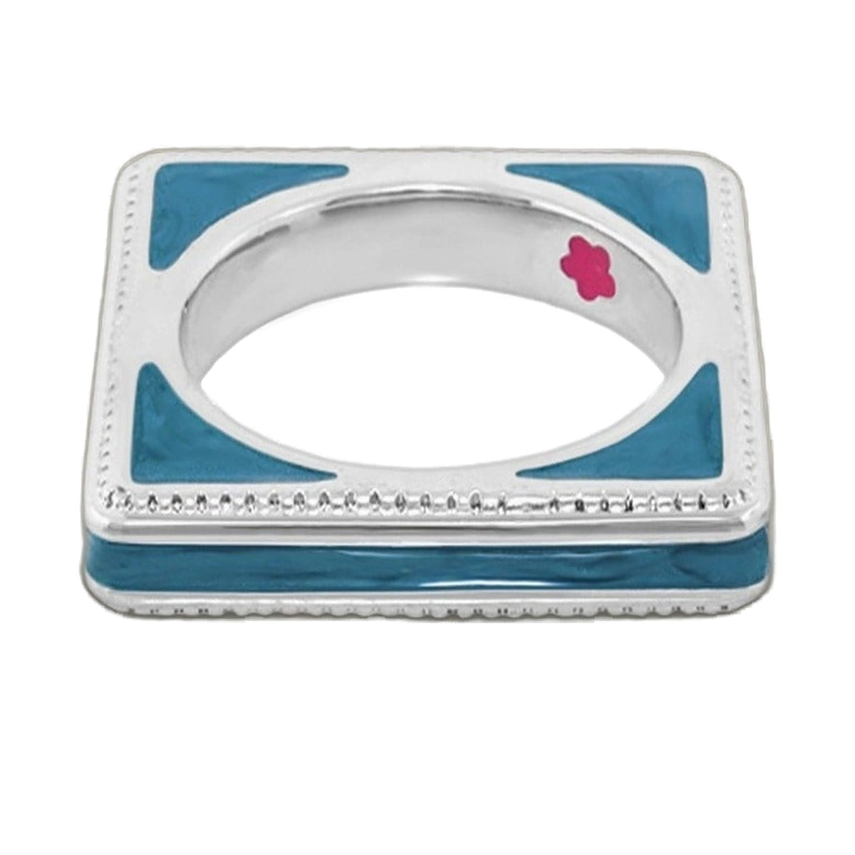Sea Diamonds Stackable Ring Lauren G Adams, blue enamel square band with pink flower on Tampa Home & Garden Store