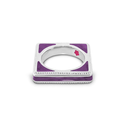 Sea Diamonds Stackable Ring square bezel band with purple enamel corners by Lauren G Adams on Tampa Home & Garden Store