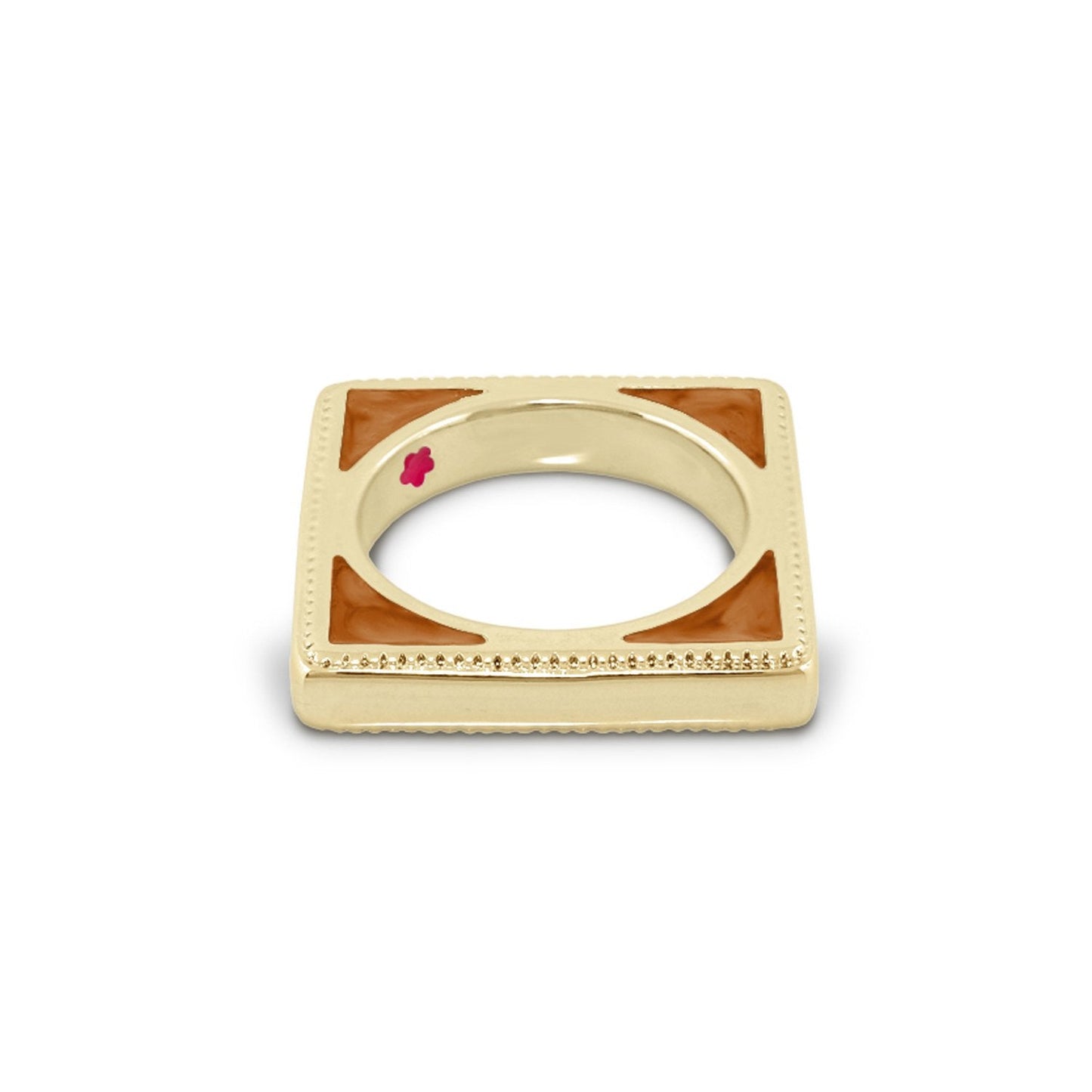 Sea Diamonds Stackable Ring square gold-tone band with brown triangle inlays, beaded edge, pink inner mark on Tampa Home & Garden Store