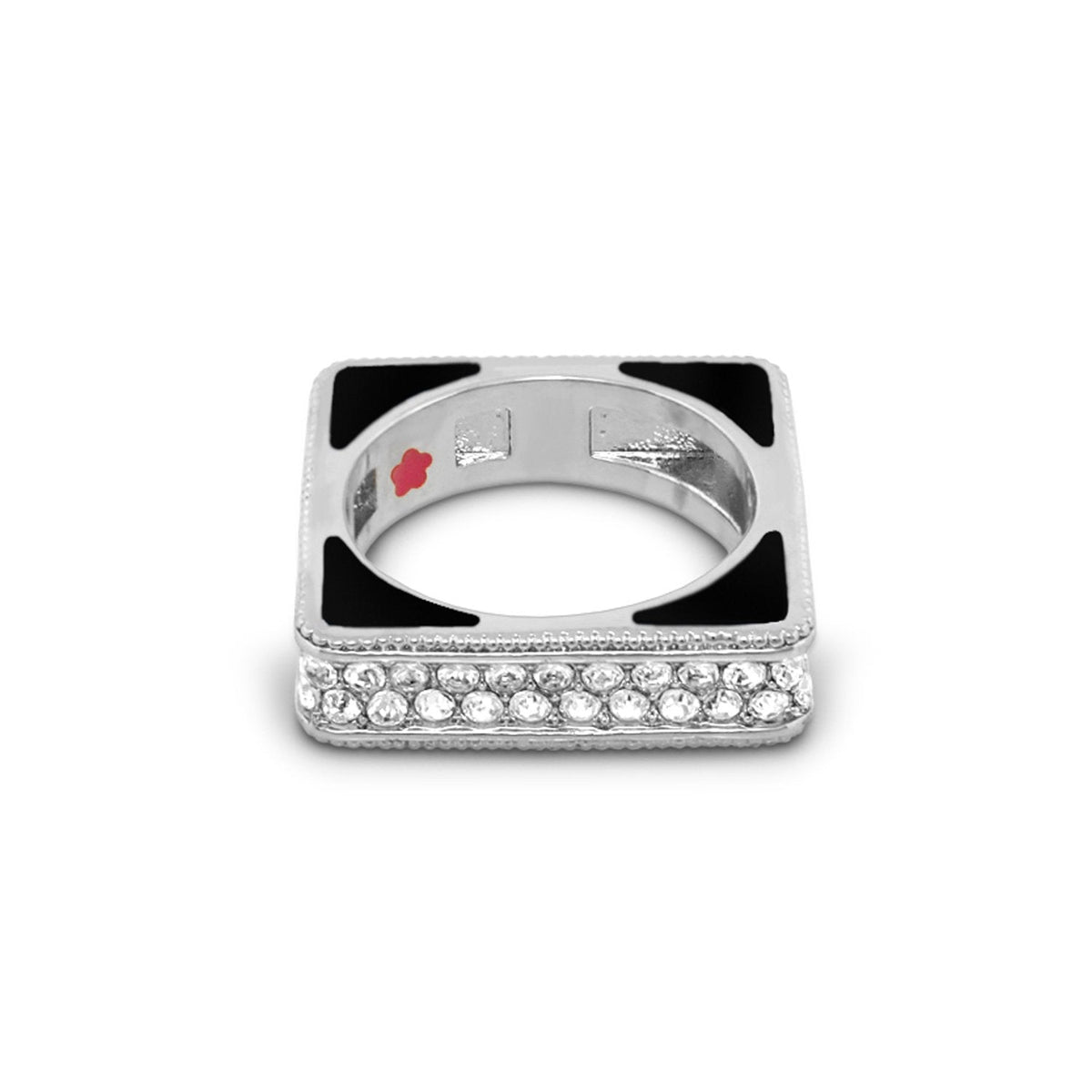Sea Diamonds Stackable Ring Lauren G Adams, black corners with pavé diamonds on silver band on Tampa Home & Garden Store