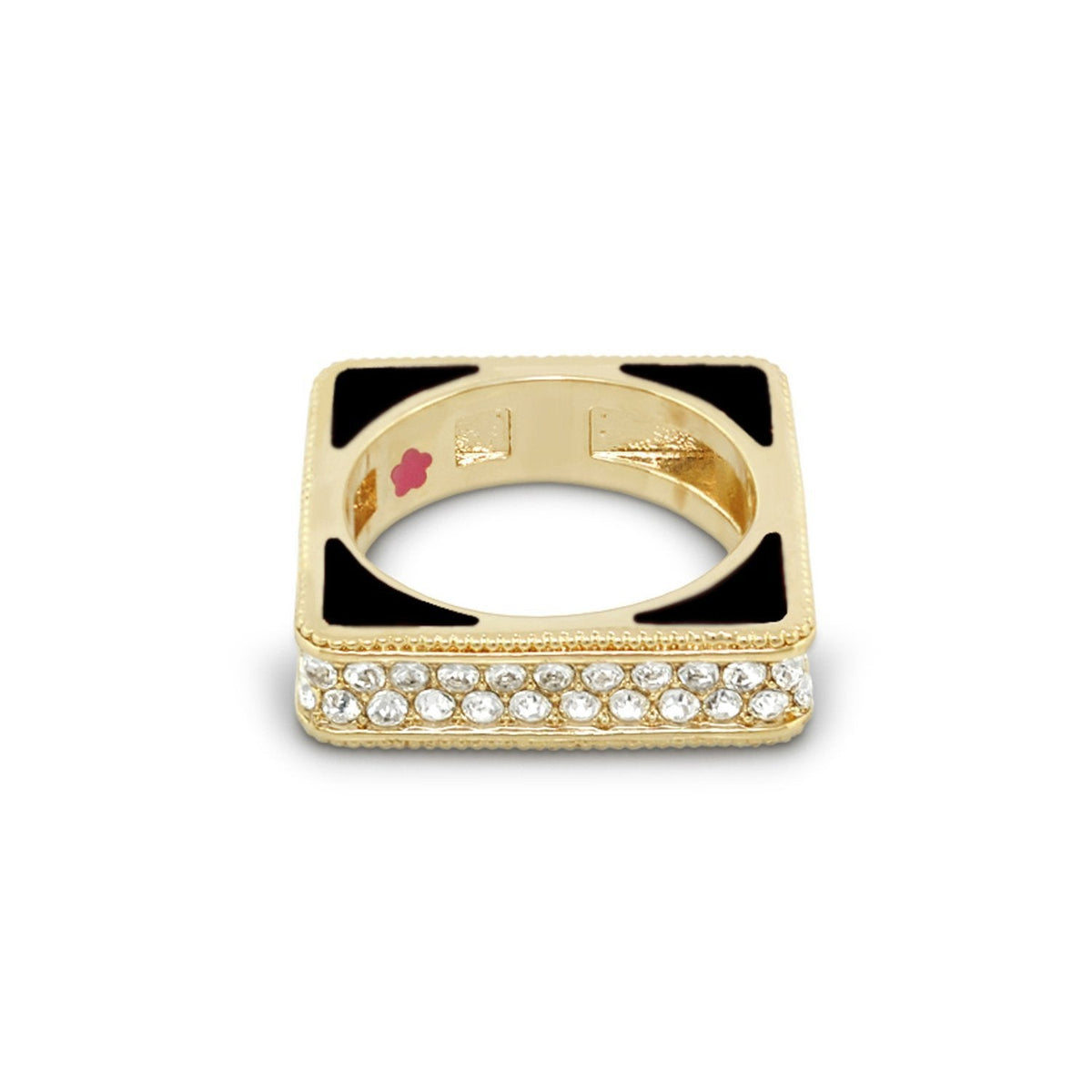 Sea Diamonds Stackable Ring gold-tone band with black enamel square top and diamond edge on Tampa Home & Garden Store