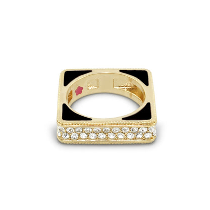 Sea Diamonds Stackable Ring gold-tone band with black enamel square top and diamond edge on Tampa Home & Garden Store