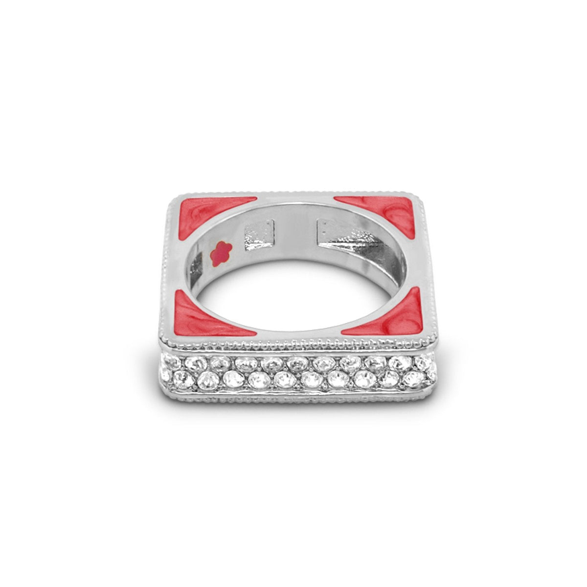Sea Diamonds Stackable Ring square band with red enamel corners and pavé diamonds around on Tampa Home & Garden Store