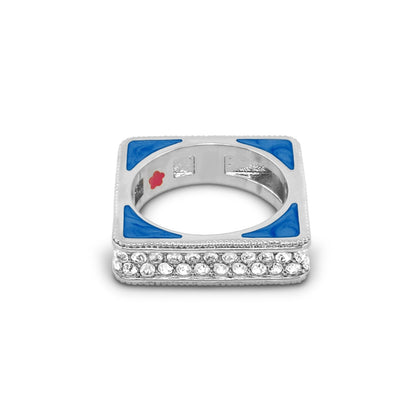 Sea Diamonds Stackable Ring, square blue enamel inlay with crystal edge, Lauren G Adams on Tampa Home & Garden Store