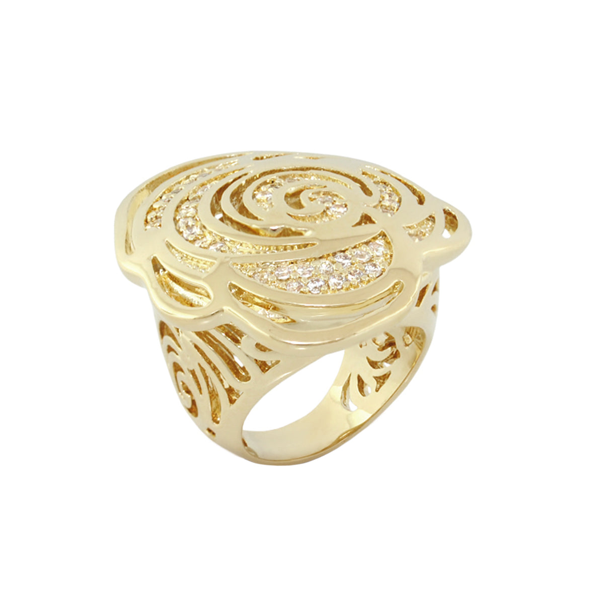 Rose Garden Cocktail Ring by Lauren G Adams, gold-tone with pavé crystals and floral motif on Tampa Home & Garden Store