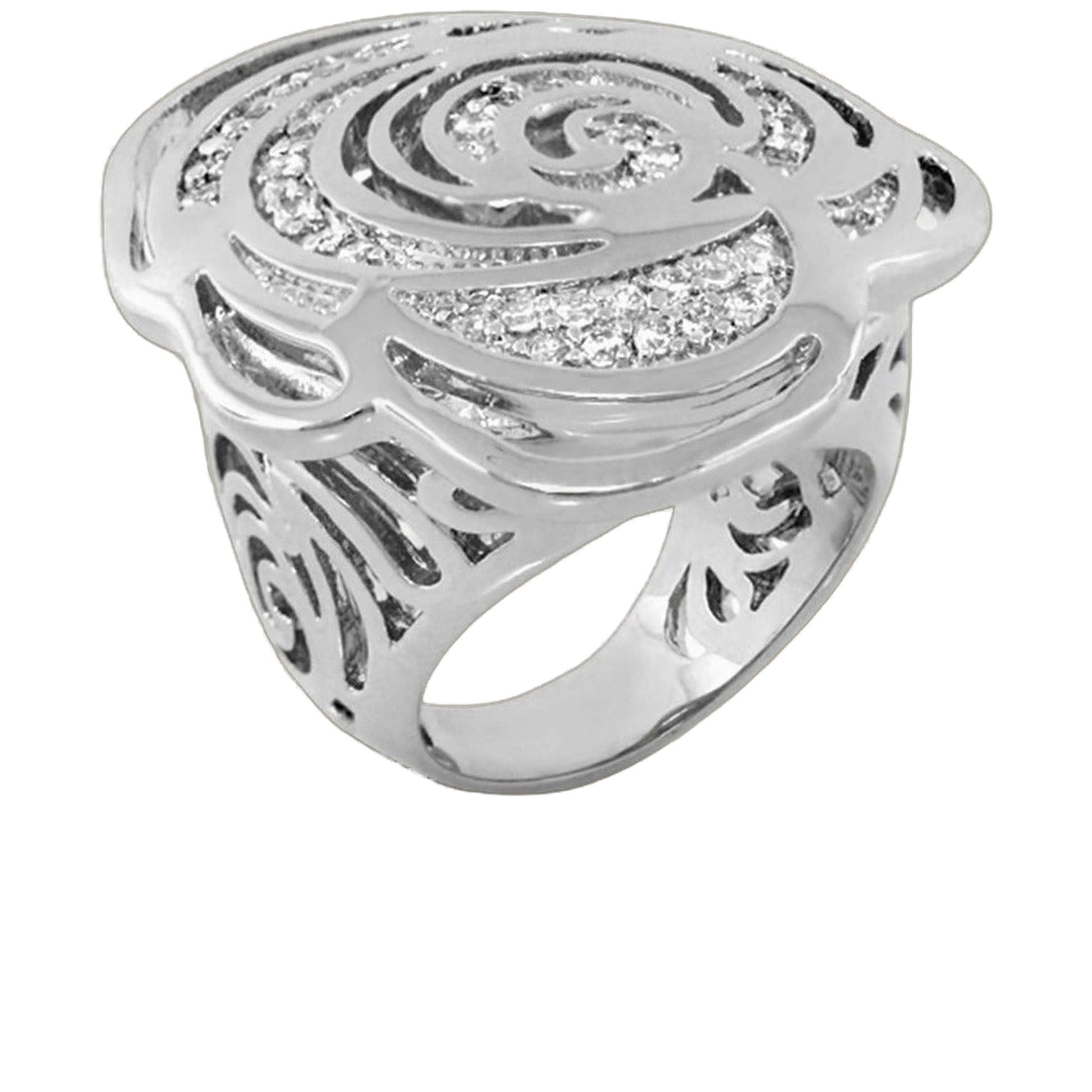 Rose Garden Cocktail Ring by Lauren G Adams, silver-tone band with pavé diamonds and intricate filigree on Tampa Home & Garden Store