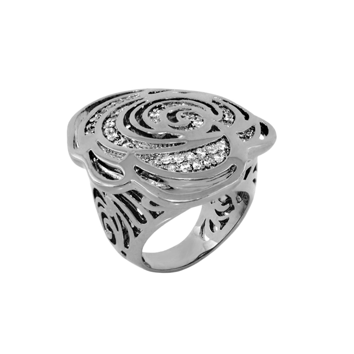 Rose Garden Cocktail Ring by Lauren G Adams in silver with pavé diamonds and rose motif on Tampa Home & Garden Store