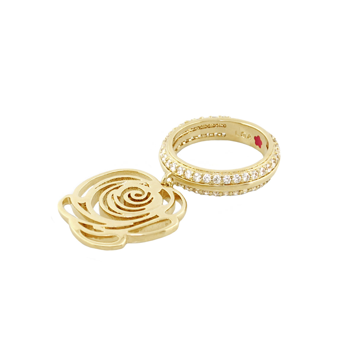 Rose Garden Stackable Ring and rose charm set in gold tone with pave crystals, Lauren G Adams on Tampa Home & Garden Store