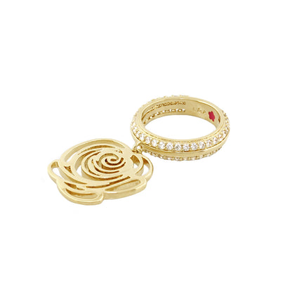 Rose Garden Stackable Ring and rose charm set in gold tone with pave crystals, Lauren G Adams on Tampa Home & Garden Store