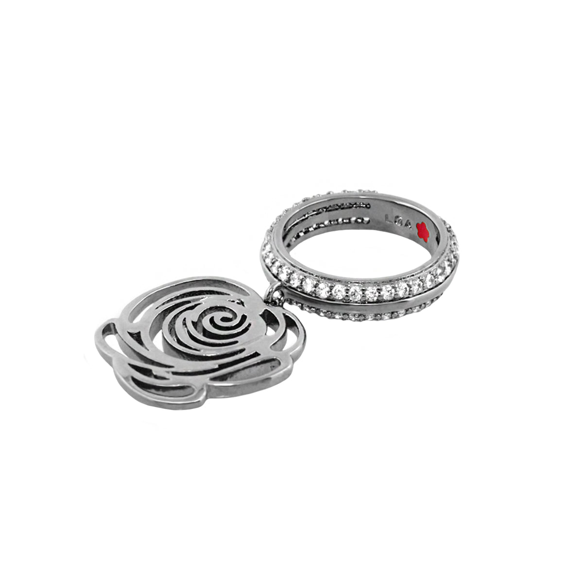 Rose Garden Stackable Ring charm Lauren G Adams silver with pave band and rose pendant on Tampa Home & Garden Store