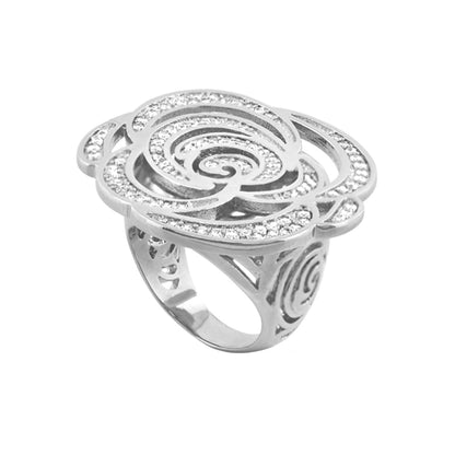 Rose Garden Cocktail Ring by Lauren G Adams in silver with spiraling pave diamond accents on Tampa Home & Garden Store