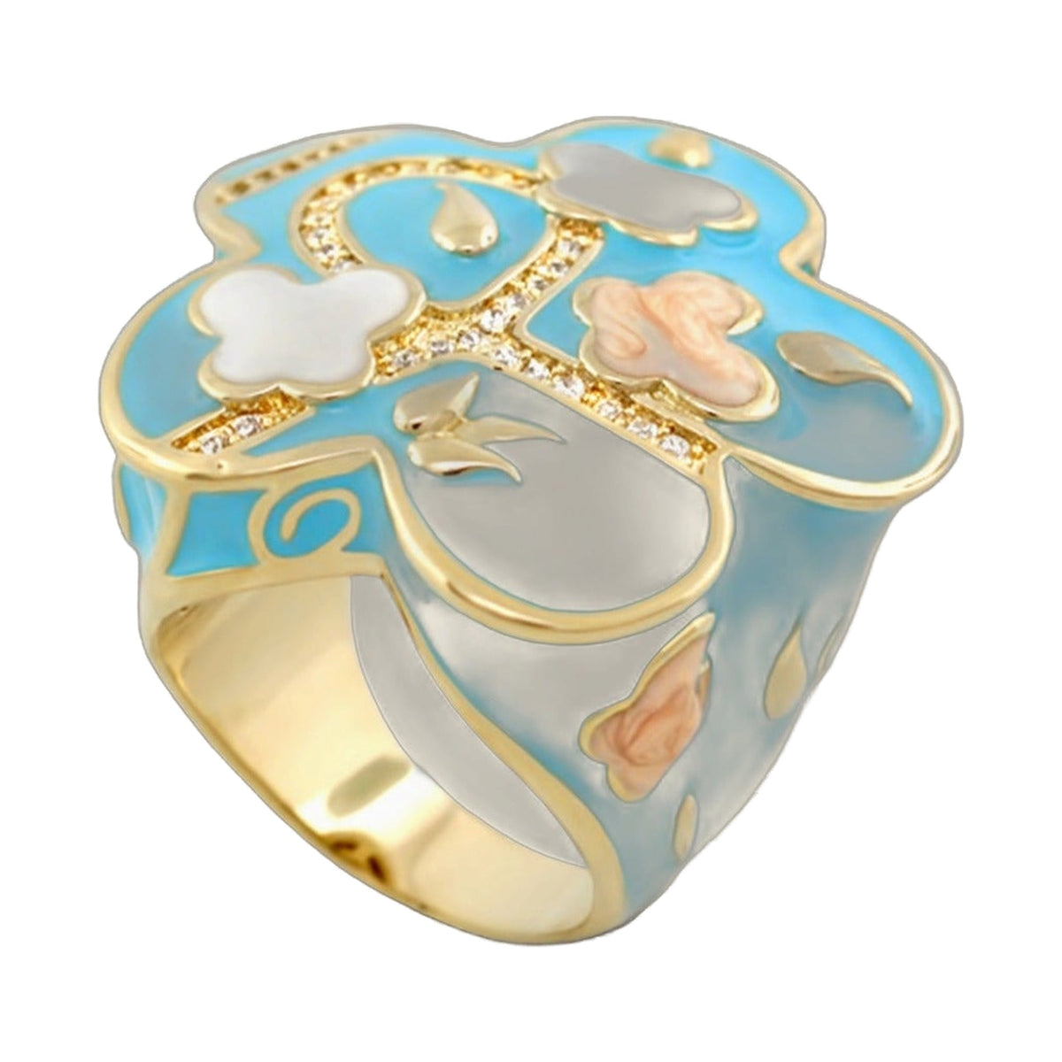 You Neek Cocktail Ring by Lauren G Adams turquoise enamel with gold-tone accents and rhinestones on Tampa Home & Garden Store