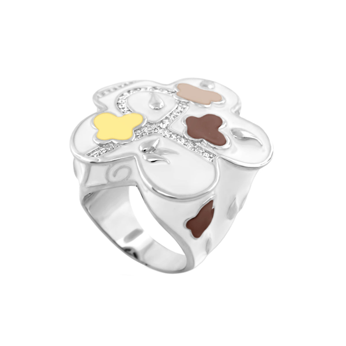 You Neek Cocktail Ring by Lauren G Adams, silver-tone with colorful enamel flower petals on Tampa Home & Garden Store