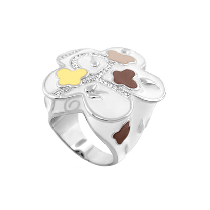 You Neek Cocktail Ring by Lauren G Adams, silver-tone with colorful enamel flower petals on Tampa Home & Garden Store