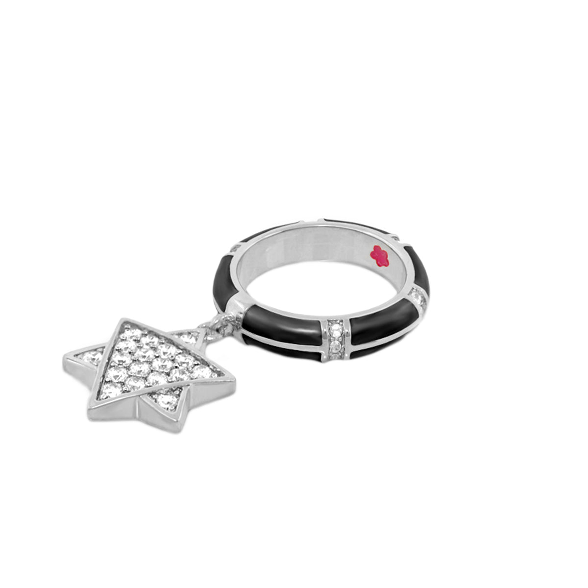 Star of David ring by Lauren G Adams featuring a black enamel band and crystal-studded pendant on Tampa Home & Garden Store