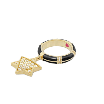Star of David ring with black enamel band and diamond-studded star charm on Tampa Home & Garden Store
