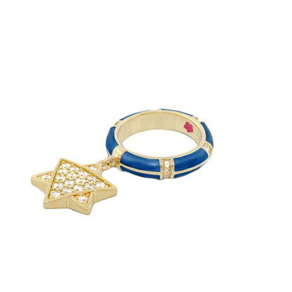 Star of David Ring by Lauren G Adams featuring blue enamel band and pavé diamond star charm on Tampa Home & Garden Store