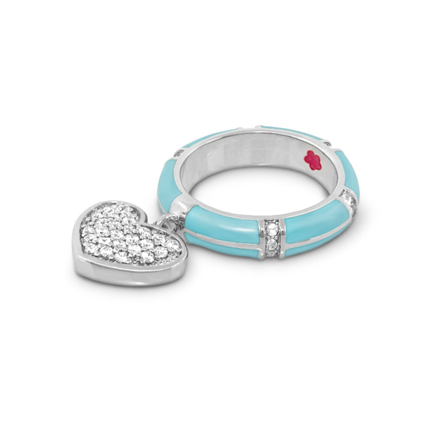 Charming 2 Ring Pavé Heart Charm with turquoise enamel and crystal accents by Lauren G Adams on Tampa Home & Garden Store