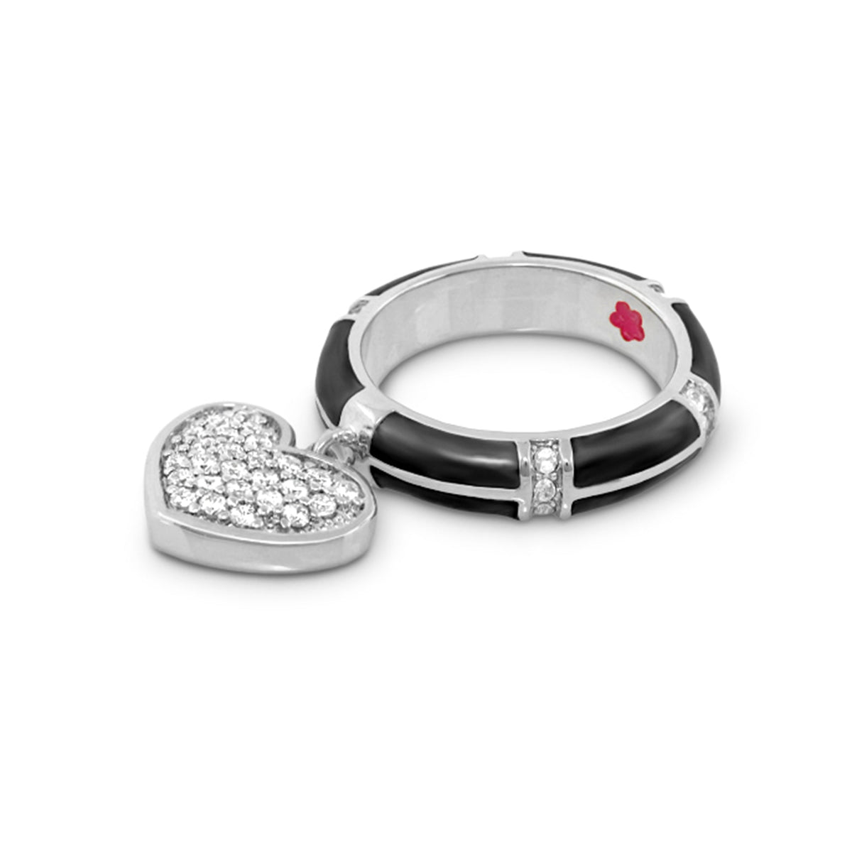 Charming 2 Ring Pavé Heart Charm; crystal heart with black enamel band on Tampa Home & Garden Store