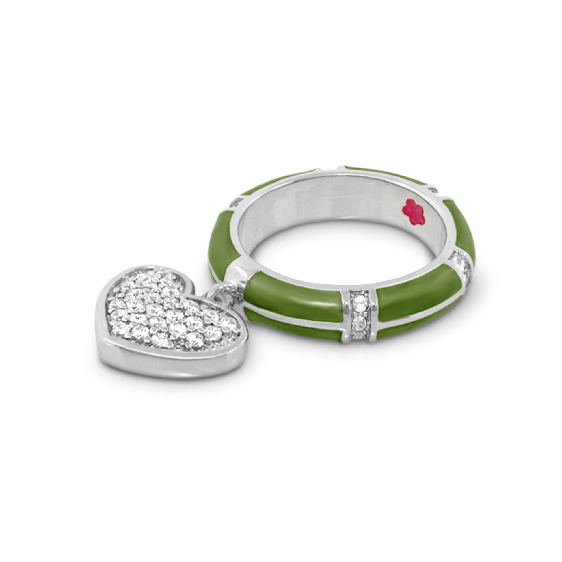 Charming 2 Ring Pavé Heart Charm by Lauren G Adams, green enamel ring with diamond heart on Tampa Home & Garden Store