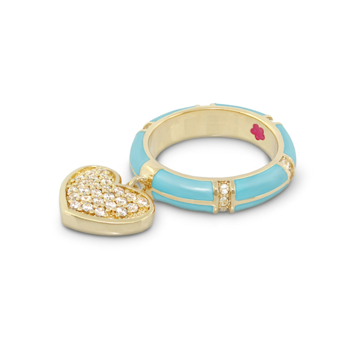 Charming 2 Ring Pavé Heart Charm set turquoise enamel ring and gold accents by Lauren G Adams on Tampa Home & Garden Store