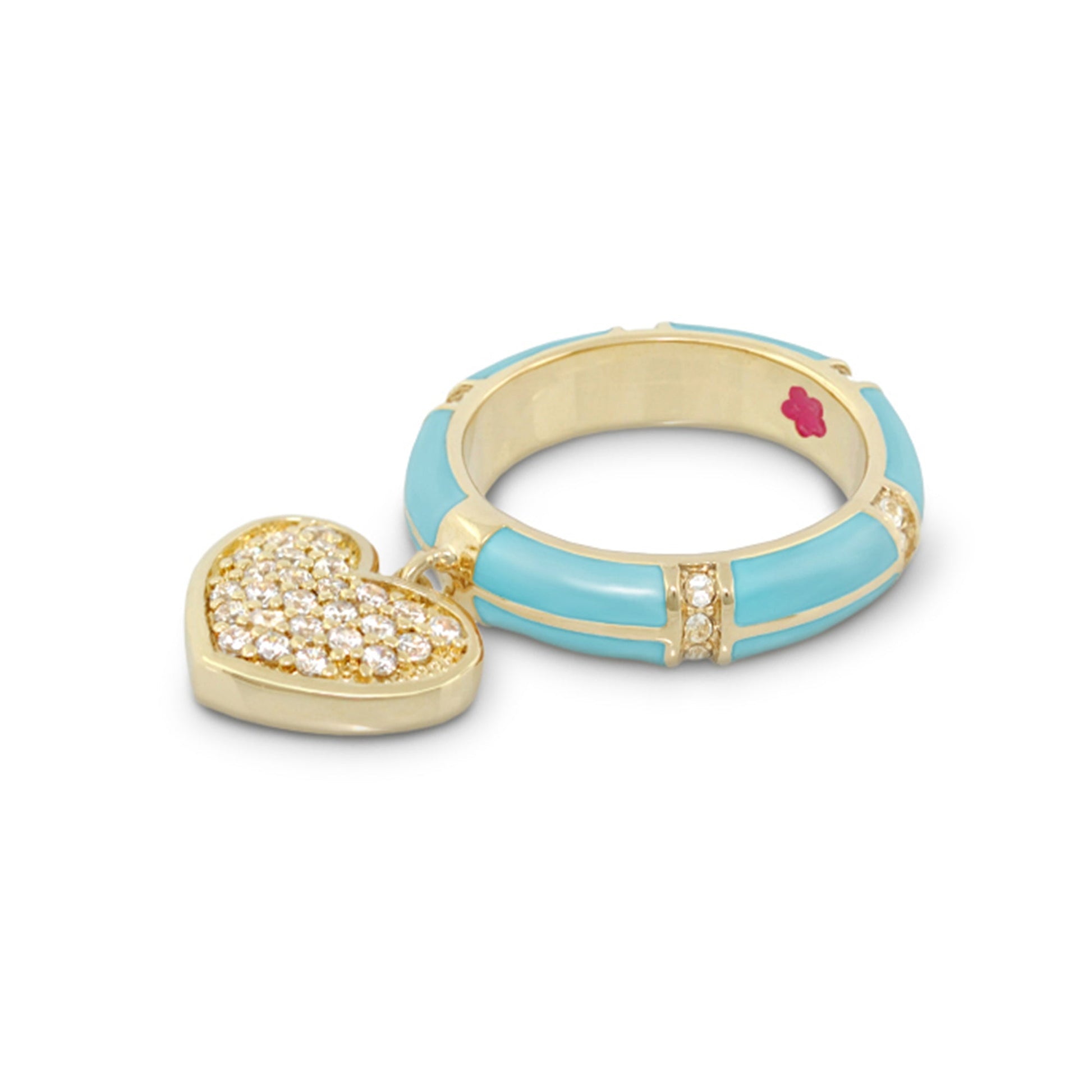 Charming 2 Ring Pavé Heart Charm set turquoise enamel ring and gold accents by Lauren G Adams on Tampa Home & Garden Store