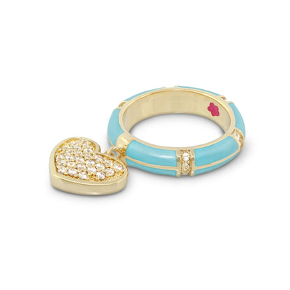 Charming 2 Ring Pavé Heart Charm set turquoise enamel ring and gold accents by Lauren G Adams on Tampa Home & Garden Store