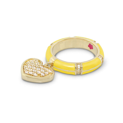 Charm: Charming 2 Ring Pavé Heart Charm with yellow enamel accents, crystal heart, Lauren G Adams on Tampa Home & Garden Store