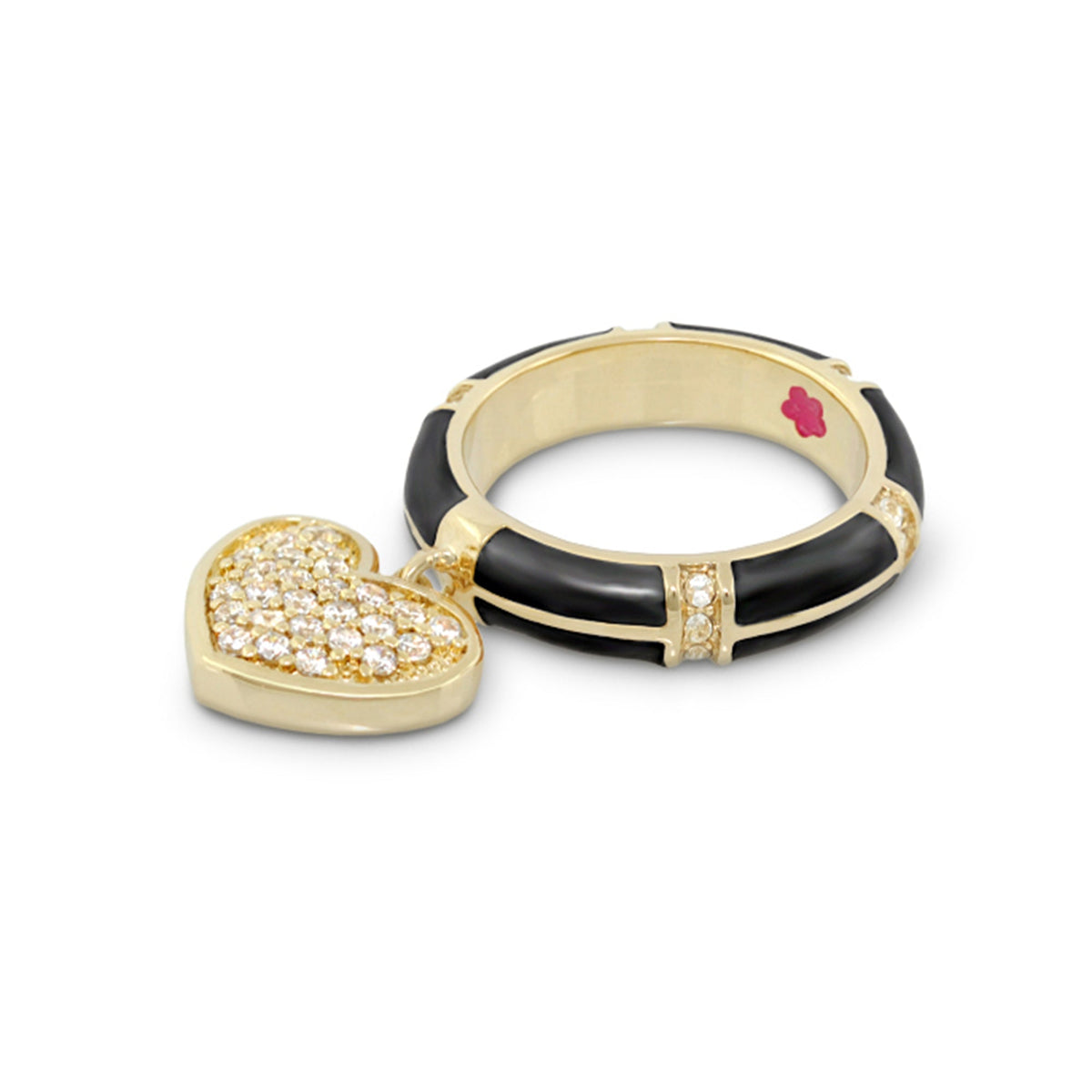 Charming 2 Ring Pavé Heart Charm: two gold-tone rings with black enamel by Lauren G Adams on Tampa Home & Garden Store