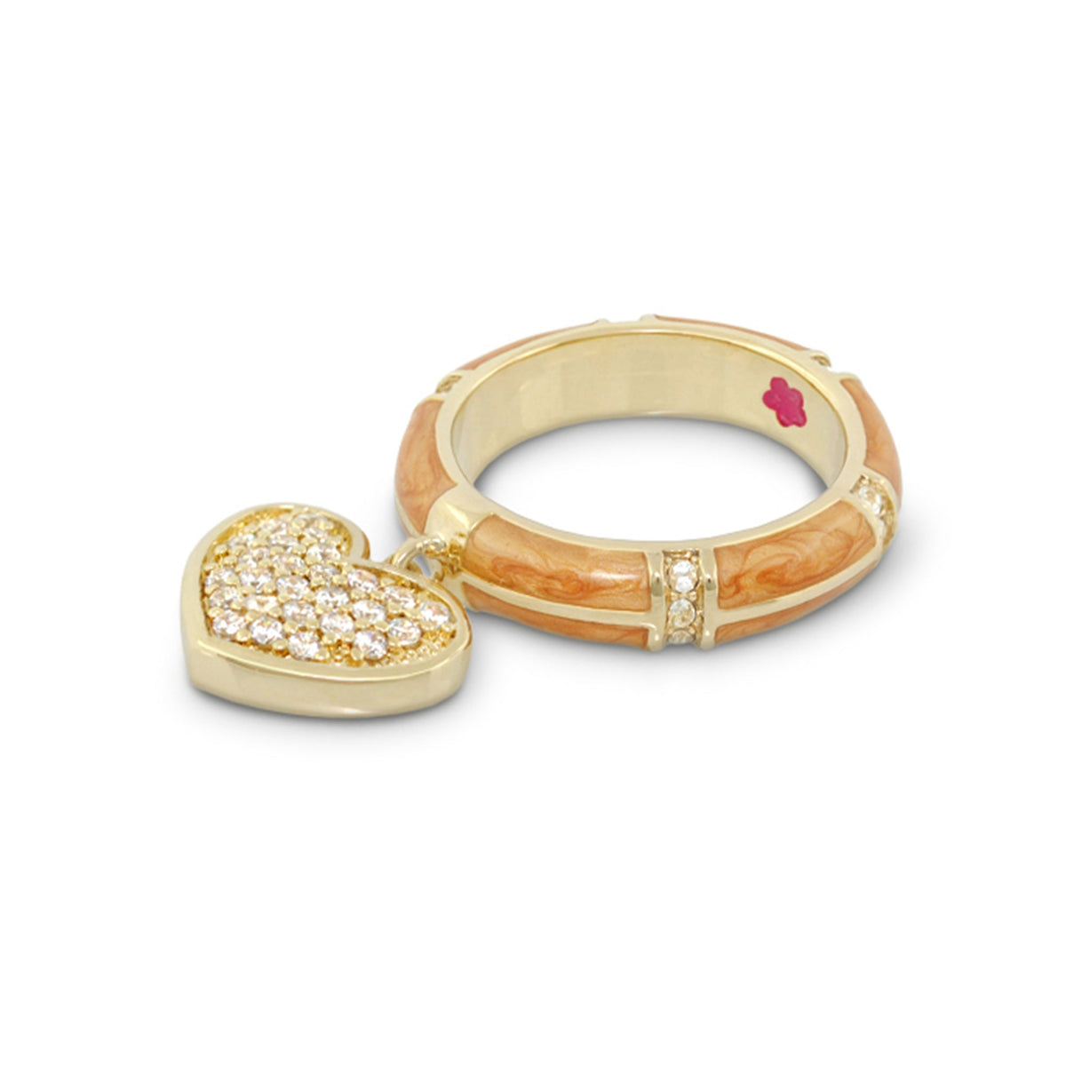Charming 2 Ring Pavé Heart Charm by Lauren G Adams; gold-tone rings with tortoiseshell and crystal heart on Tampa Home & Garden Store