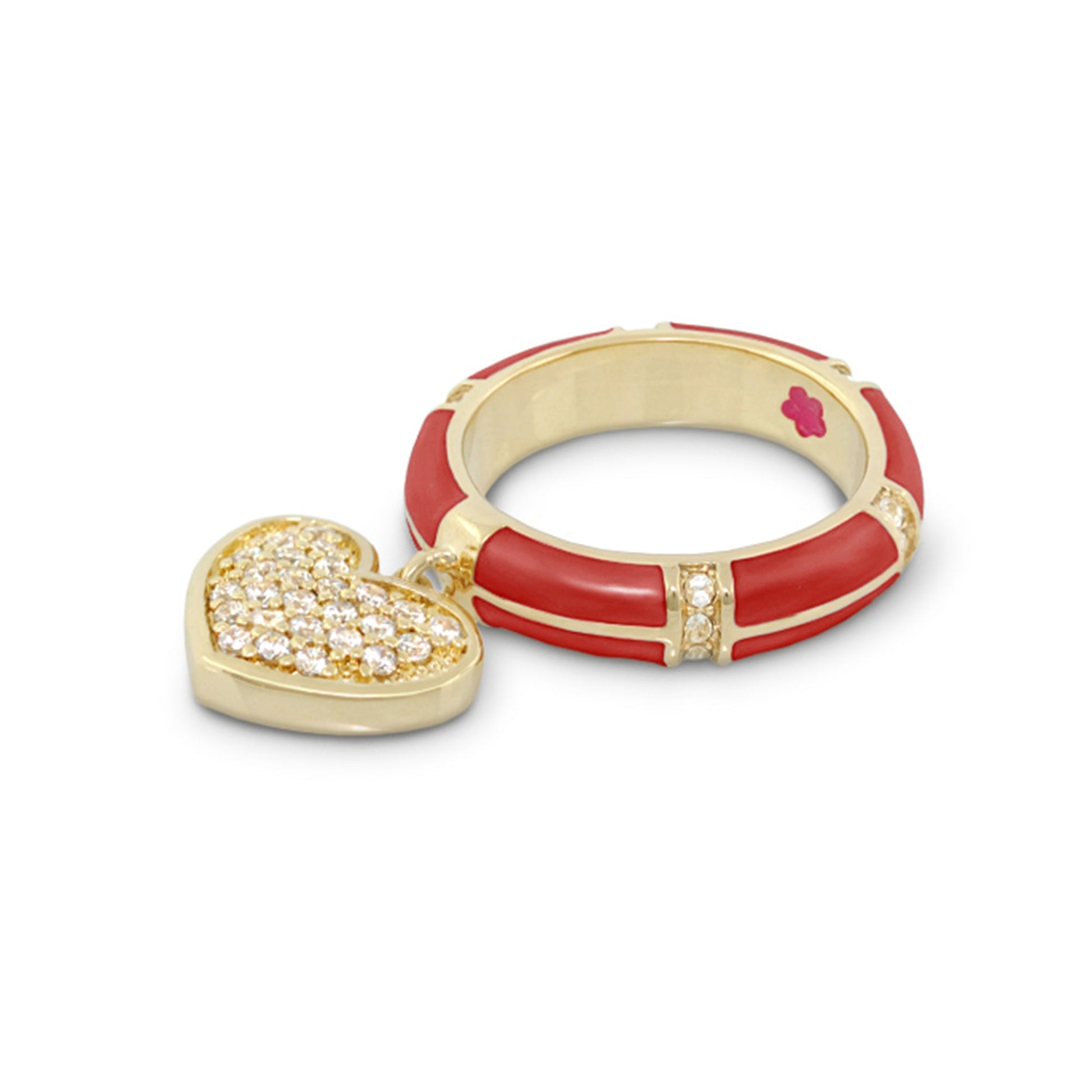 Charming 2 Ring Pavé Heart Charm Lauren G Adams red enamel ring with pavé heart goldtone metal on Tampa Home & Garden Store