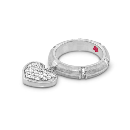 Charming 2-ring set with pavé heart charm, silver-tone bands, Lauren G Adams on Tampa Home & Garden Store