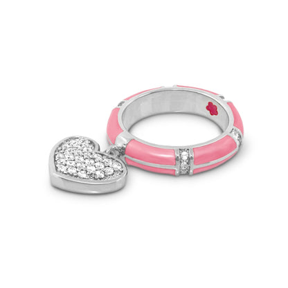 Charming 2 Ring Pavé Heart Charm set with pink enamel ring and pavé heart charm by Lauren G Adams on Tampa Home & Garden Store