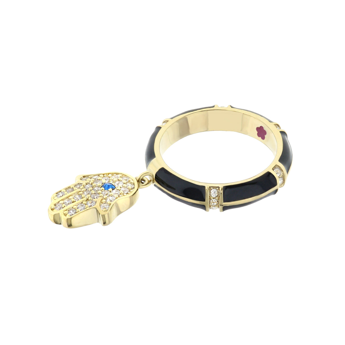 Lucky Hamsa Stackable Ring set in gold-tone with black enamel and diamond accents on Tampa Home & Garden Store
