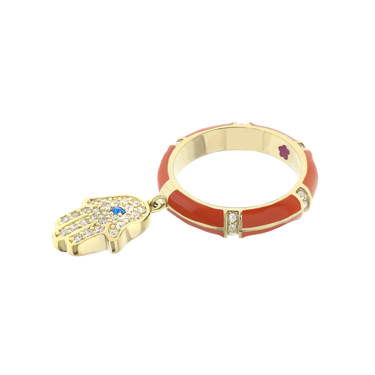 Lucky Hamsa Stackable Ring gold-tone with orange enamel and crystal accents 2-item set on Tampa Home & Garden Store
